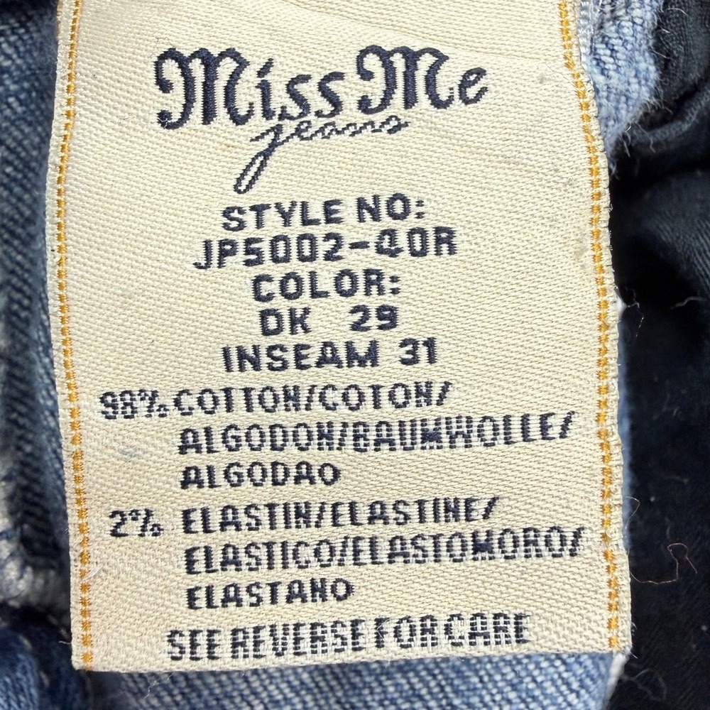 Miss Me Womens Jeans 32 Bootcut Blue Low Rise Distressed Embellished JP5002 - Picture 15 of 16